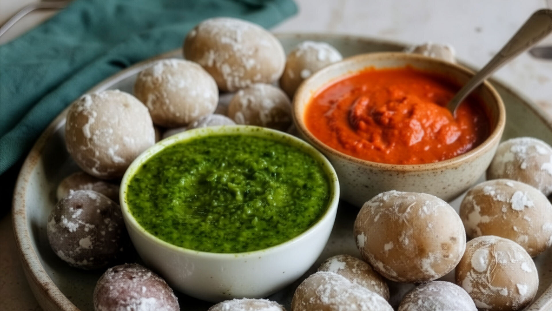 Papas arrugadas mit Mojo rojo und Mojo verde