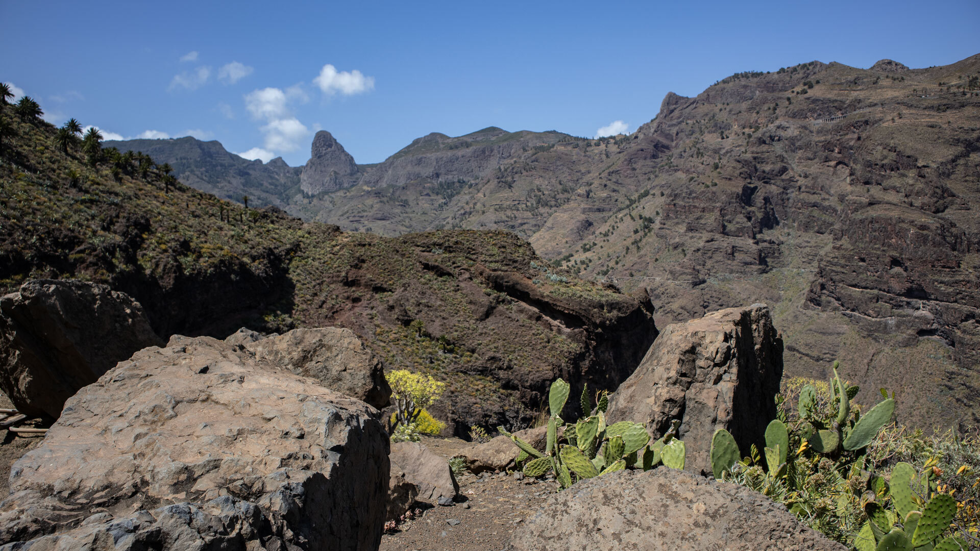 Panoramablick über den Verlauf der Wanderung bis zum Roque de Agando